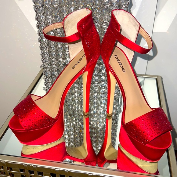 bebe Original Red Platform Chrystal Heels - Picture 2 of 3